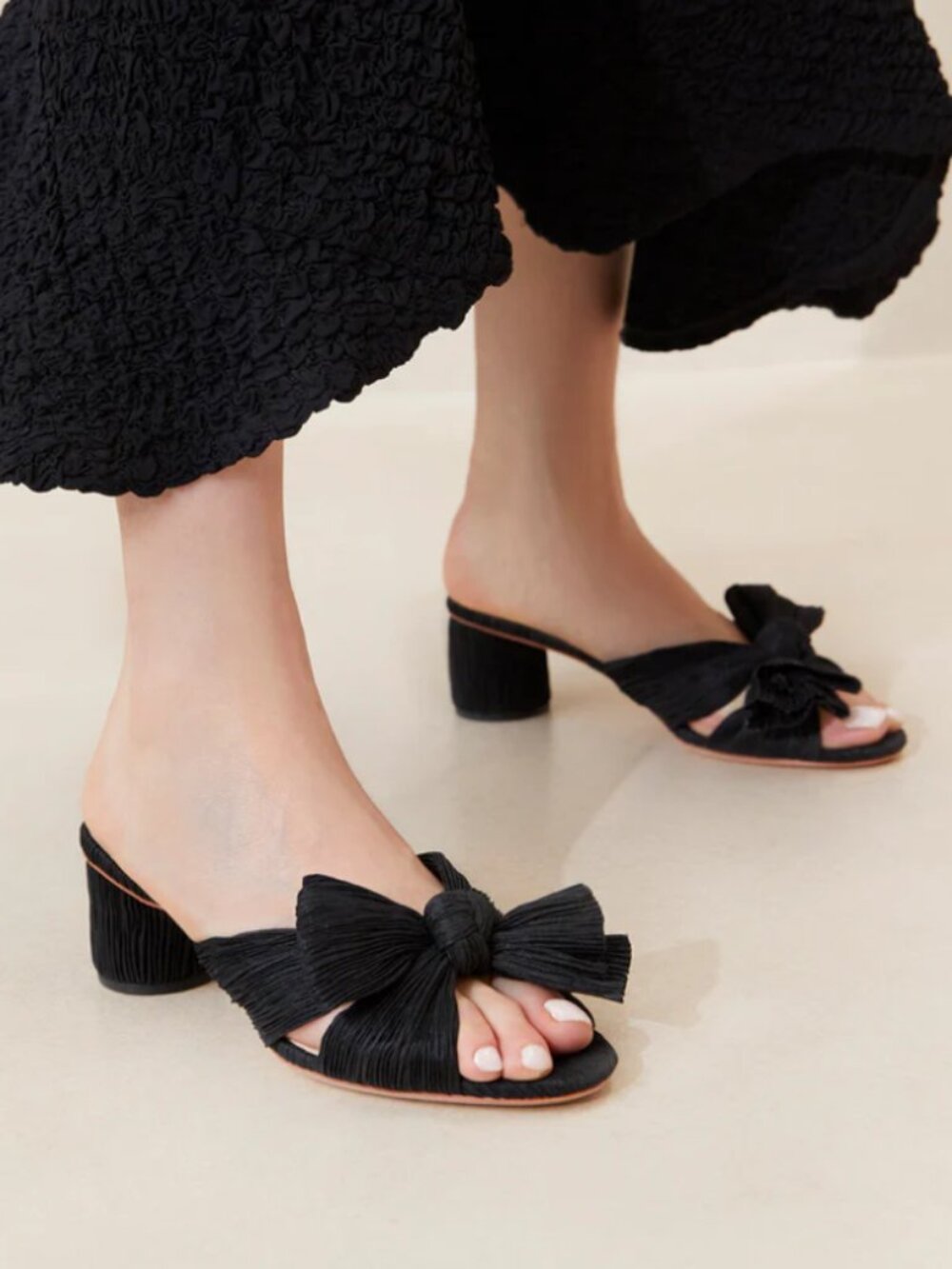 Loeffler Randall Emilia Black Pleated Bow Heel - Worn 2x, Size 9.5